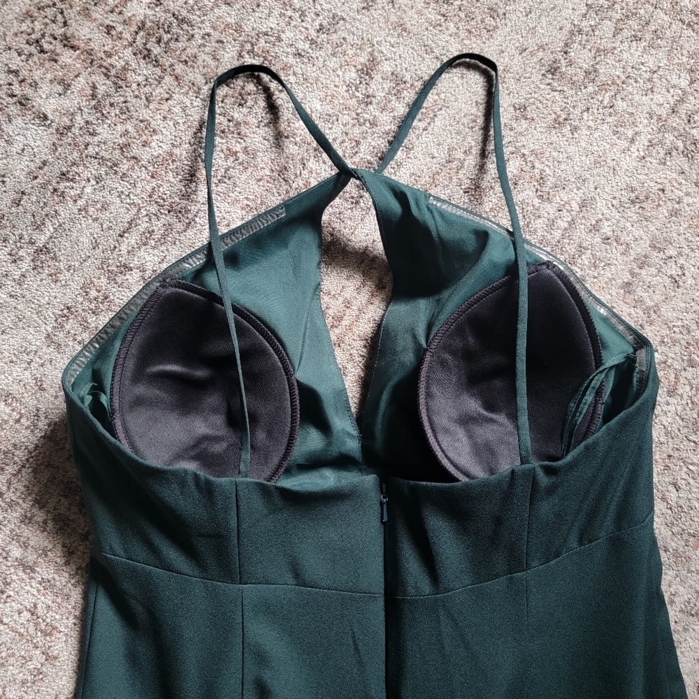 Amsale Hunter Green Halter Neck Mermaid Gown Bridesmaid Maxi Dress High Slit 6 - Picture 11 of 14